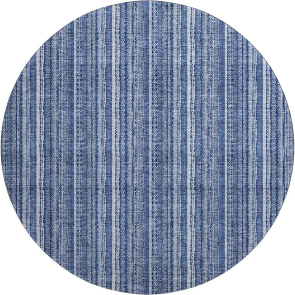 HomeRoots 8' Denim Blue and Ivory Striped Washable Area Rug with UV Protection for Coastal Charm & Durability 677540