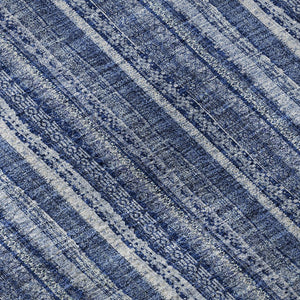 HomeRoots 8' Denim Blue and Ivory Striped Washable Area Rug with UV Protection for Coastal Charm & Durability 677540