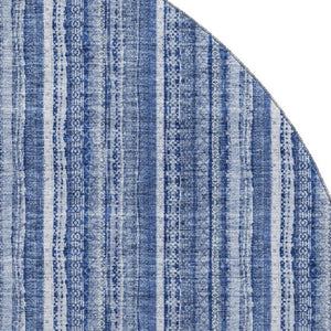 HomeRoots 8' Denim Blue and Ivory Striped Washable Area Rug with UV Protection for Coastal Charm & Durability 677540