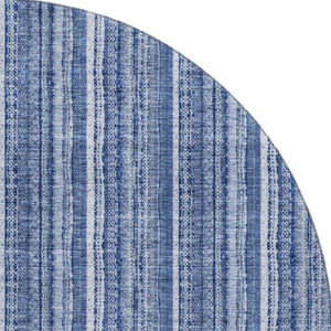 HomeRoots 8' Denim Blue and Ivory Striped Washable Area Rug with UV Protection for Coastal Charm & Durability 677540