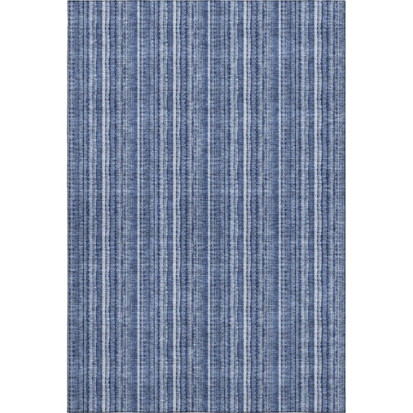 HomeRoots 8' X 10' Coastal Denim Blue & Ivory Striped Area Rug - Washable, UV Protected, Stain Resistant Design 677541