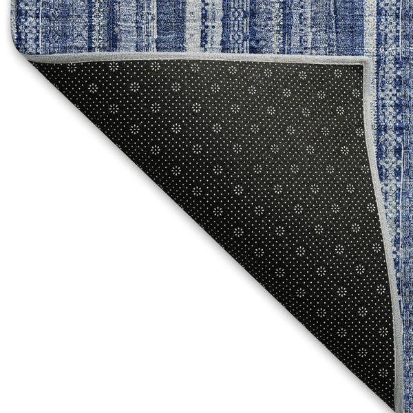 HomeRoots 8' X 10' Coastal Denim Blue & Ivory Striped Area Rug - Washable, UV Protected, Stain Resistant Design 677541