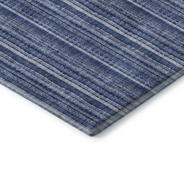 HomeRoots 8' X 10' Coastal Denim Blue & Ivory Striped Area Rug - Washable, UV Protected, Stain Resistant Design 677541