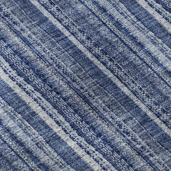 HomeRoots 8' X 10' Coastal Denim Blue & Ivory Striped Area Rug - Washable, UV Protected, Stain Resistant Design 677541