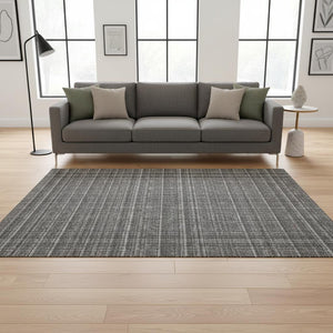 HomeRoots 5' X 8' Gray And Silver Striped Area Rug - Washable, UV Protected, Soft, Durable & Stylish for Home 677545