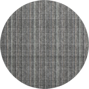 HomeRoots 8' Gray and Silver Striped Washable Round Rug with UV Protection for Stylish, Durable Home Decor 677546