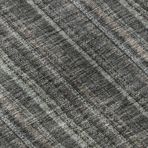 HomeRoots 8' Gray and Silver Striped Washable Round Rug with UV Protection for Stylish, Durable Home Decor 677546