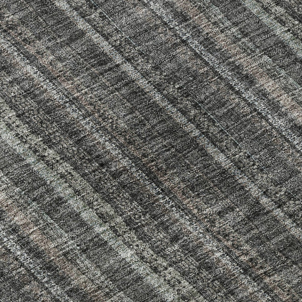 HomeRoots 8' Gray and Silver Striped Washable Round Rug with UV Protection for Stylish, Durable Home Decor 677546
