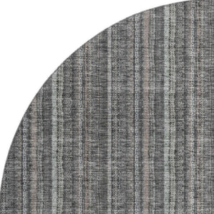 HomeRoots 8' Gray and Silver Striped Washable Round Rug with UV Protection for Stylish, Durable Home Decor 677546