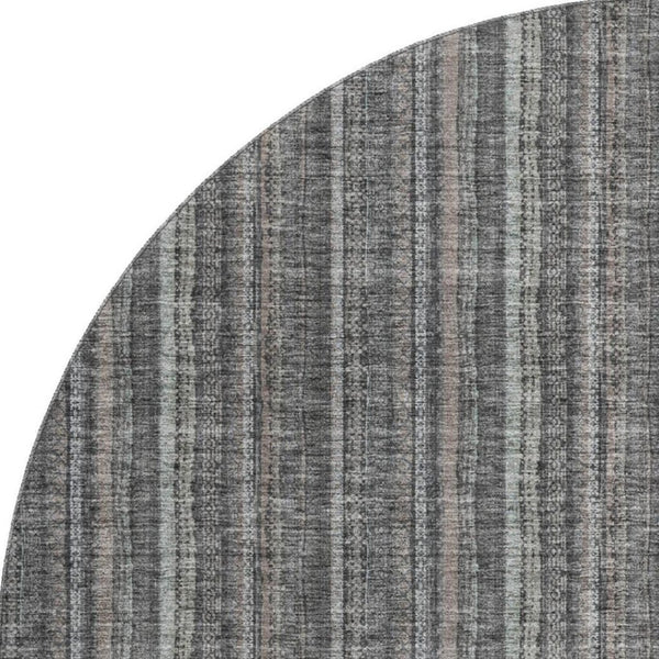 HomeRoots 8' Gray and Silver Striped Washable Round Rug with UV Protection for Stylish, Durable Home Decor 677546