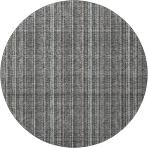 HomeRoots 8' Gray and Silver Striped Washable Round Rug with UV Protection for Stylish, Durable Home Decor 677546