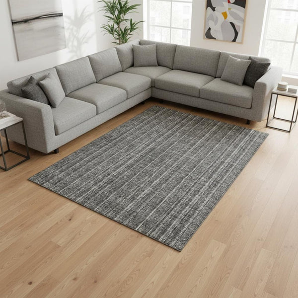 HomeRoots 8' X 10' Gray and Silver Striped Washable Area Rug with UV Protection – Stylish, Durable, and Easy Care 677547