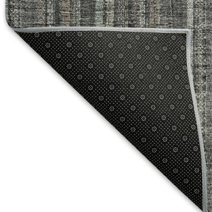 HomeRoots 9' X 12' Gray and Silver Striped Washable Area Rug - Durable, Stain Resistant, UV Protected Design 677548