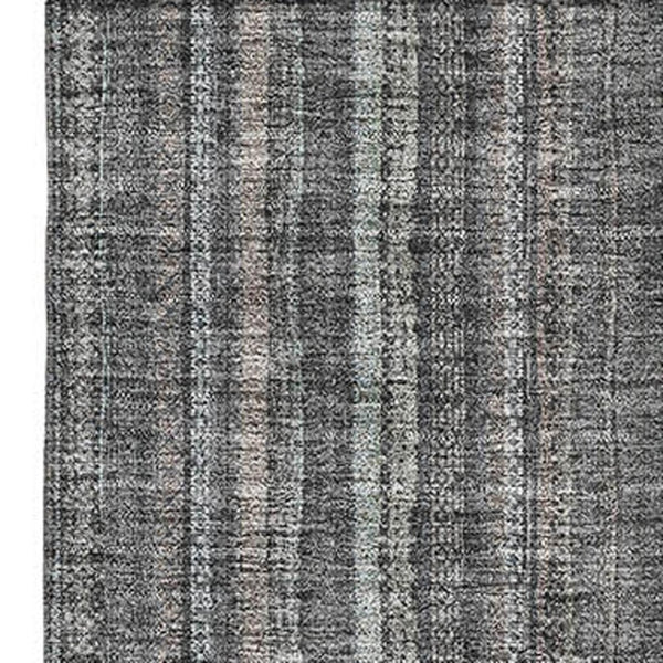 HomeRoots 10' X 14' Gray And Silver Striped Area Rug - Durable, Washable, UV Protected for Family Spaces 677549