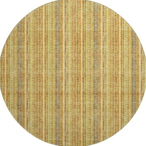 HomeRoots 8' Washable Round Rug in Amber & Artichoke Green Stripes – UV Protected for Indoor & Outdoor Use 677552