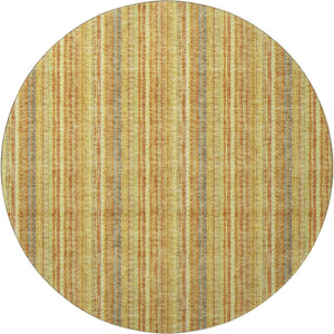 HomeRoots 8' Washable Round Rug in Amber & Artichoke Green Stripes – UV Protected for Indoor & Outdoor Use 677552