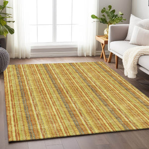 HomeRoots 9' X 12' Striped Washable Area Rug in Amber & Artichoke Green - UV Protected, Durable & Stylish! 677554