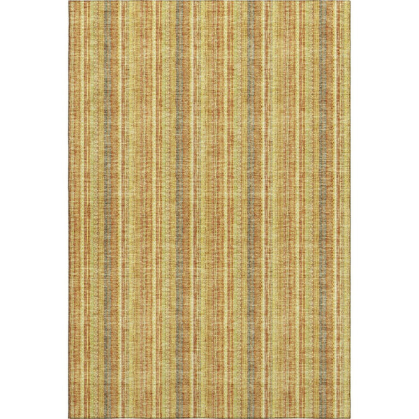 HomeRoots 9' X 12' Striped Washable Area Rug in Amber & Artichoke Green - UV Protected, Durable & Stylish! 677554