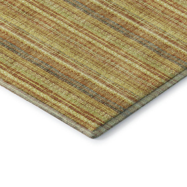 HomeRoots 9' X 12' Striped Washable Area Rug in Amber & Artichoke Green - UV Protected, Durable & Stylish! 677554