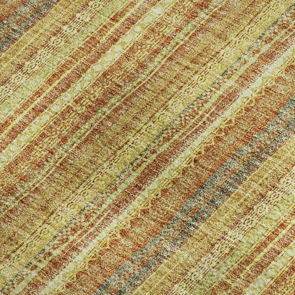 HomeRoots 9' X 12' Striped Washable Area Rug in Amber & Artichoke Green - UV Protected, Durable & Stylish! 677554