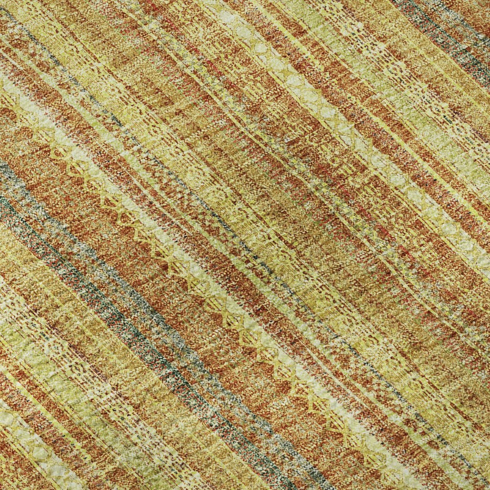 HomeRoots 10' X 14' Striped Washable Area Rug - Amber & Artichoke Green, UV-Protected & Stain-Resistant Design 677555