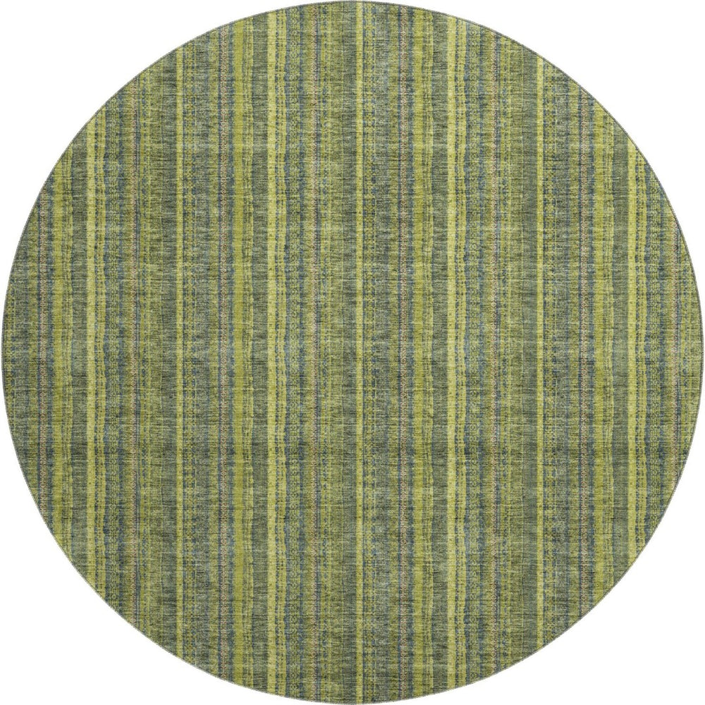 HomeRoots 8' Stylish Olive Green and Navy Blue Striped Washable Round Rug with UV Protection for Any Space 677558