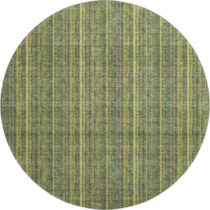 HomeRoots 8' Stylish Olive Green and Navy Blue Striped Washable Round Rug with UV Protection for Any Space 677558