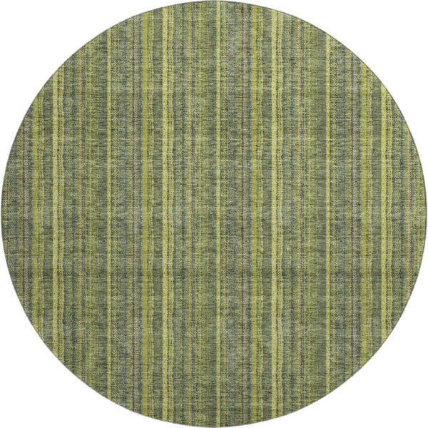 HomeRoots 8' Stylish Olive Green and Navy Blue Striped Washable Round Rug with UV Protection for Any Space 677558