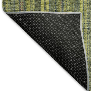 HomeRoots 8' Stylish Olive Green and Navy Blue Striped Washable Round Rug with UV Protection for Any Space 677558