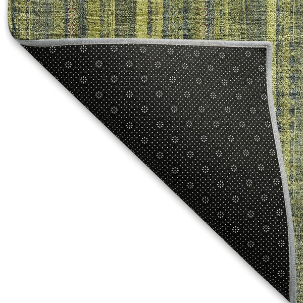 HomeRoots 8' Stylish Olive Green and Navy Blue Striped Washable Round Rug with UV Protection for Any Space 677558