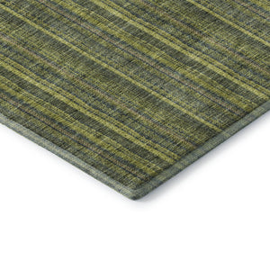 HomeRoots 8' Stylish Olive Green and Navy Blue Striped Washable Round Rug with UV Protection for Any Space 677558