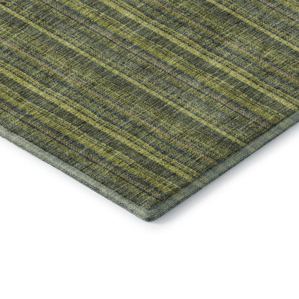 HomeRoots 8' Stylish Olive Green and Navy Blue Striped Washable Round Rug with UV Protection for Any Space 677558