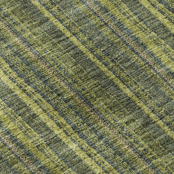 HomeRoots 8' Stylish Olive Green and Navy Blue Striped Washable Round Rug with UV Protection for Any Space 677558