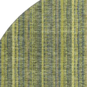 HomeRoots 8' Stylish Olive Green and Navy Blue Striped Washable Round Rug with UV Protection for Any Space 677558