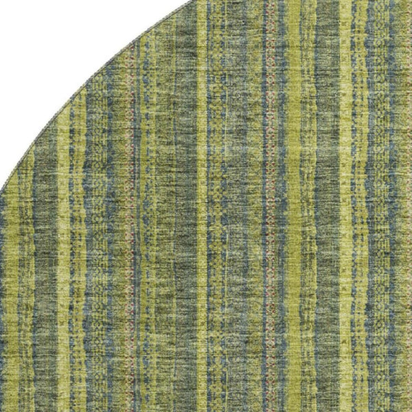HomeRoots 8' Stylish Olive Green and Navy Blue Striped Washable Round Rug with UV Protection for Any Space 677558