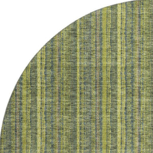 HomeRoots 8' Stylish Olive Green and Navy Blue Striped Washable Round Rug with UV Protection for Any Space 677558