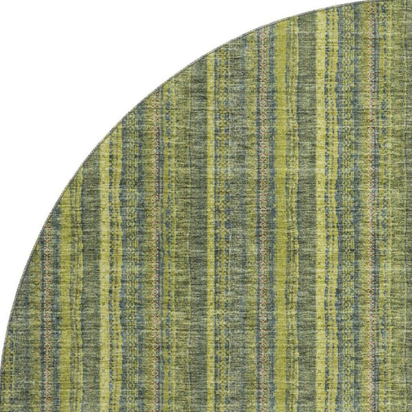 HomeRoots 8' Stylish Olive Green and Navy Blue Striped Washable Round Rug with UV Protection for Any Space 677558