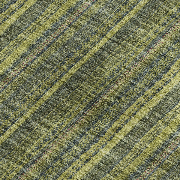 HomeRoots 9' X 12' Washable Olive Green & Navy Blue Striped Area Rug - Durable, UV Protected, Kid & Pet Friendly! 677560