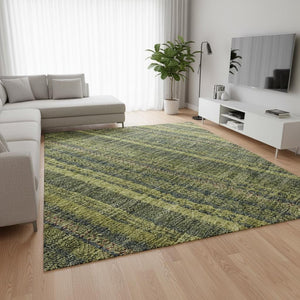 HomeRoots 10' Olive Green & Navy Blue Striped Washable Area Rug - Durable, UV Protected for Busy Homes! 677561