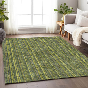 HomeRoots 10' Olive Green & Navy Blue Striped Washable Area Rug - Durable, UV Protected for Busy Homes! 677561