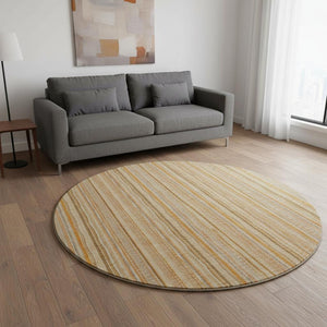 HomeRoots 8' Stylish Peach Beige & Orange Striped Washable Round Rug with UV Protection for Any Space 677564