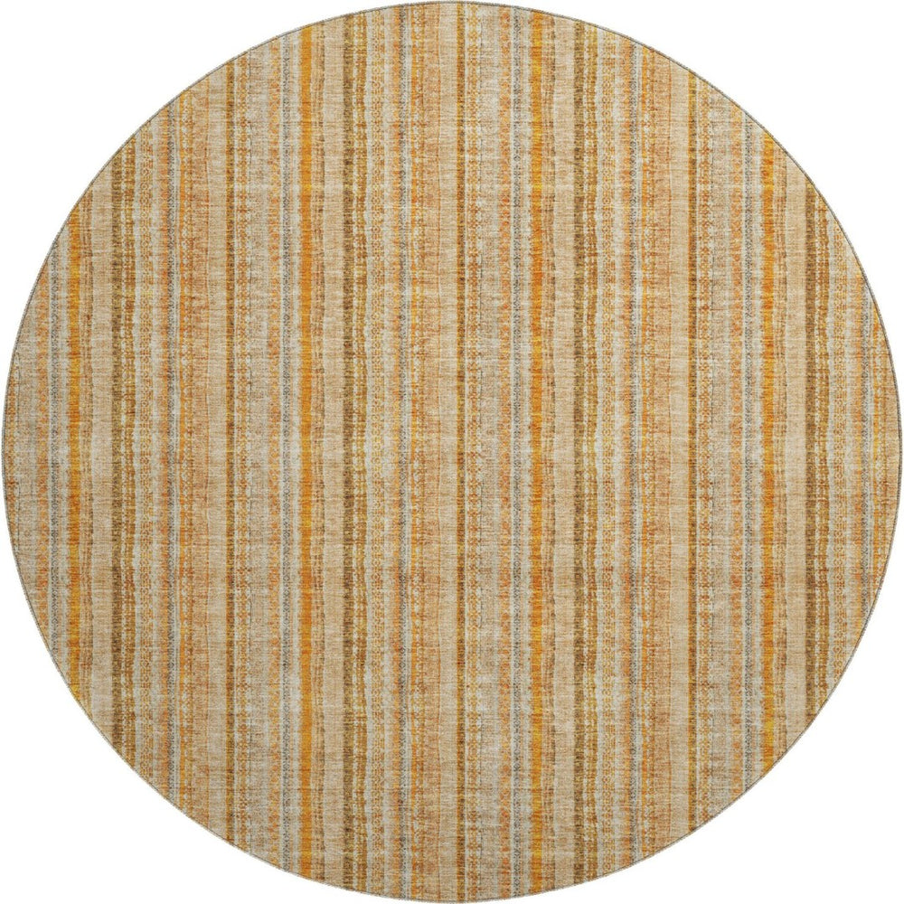 HomeRoots 8' Stylish Peach Beige & Orange Striped Washable Round Rug with UV Protection for Any Space 677564