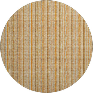 HomeRoots 8' Stylish Peach Beige & Orange Striped Washable Round Rug with UV Protection for Any Space 677564