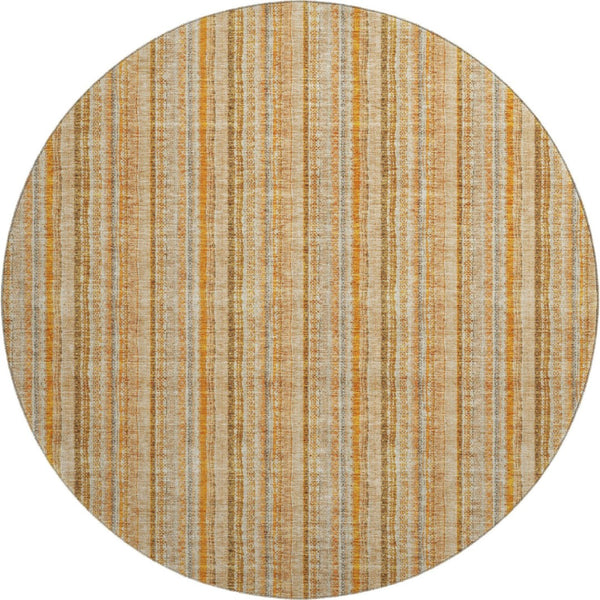 HomeRoots 8' Stylish Peach Beige & Orange Striped Washable Round Rug with UV Protection for Any Space 677564