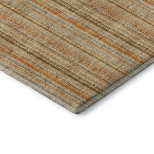 HomeRoots 8' Stylish Peach Beige & Orange Striped Washable Round Rug with UV Protection for Any Space 677564