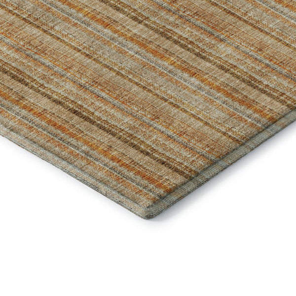 HomeRoots 8' Stylish Peach Beige & Orange Striped Washable Round Rug with UV Protection for Any Space 677564