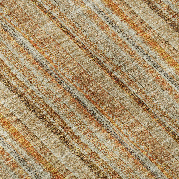 HomeRoots 8' Stylish Peach Beige & Orange Striped Washable Round Rug with UV Protection for Any Space 677564