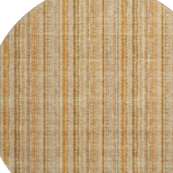 HomeRoots 8' Stylish Peach Beige & Orange Striped Washable Round Rug with UV Protection for Any Space 677564