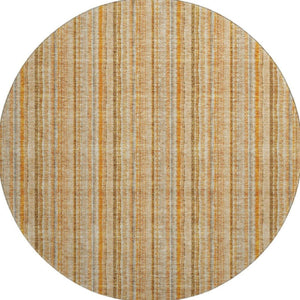 HomeRoots 8' Stylish Peach Beige & Orange Striped Washable Round Rug with UV Protection for Any Space 677564