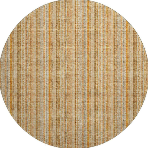 HomeRoots 8' Stylish Peach Beige & Orange Striped Washable Round Rug with UV Protection for Any Space 677564
